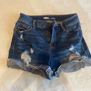 Ripped jeans style high rise shorts